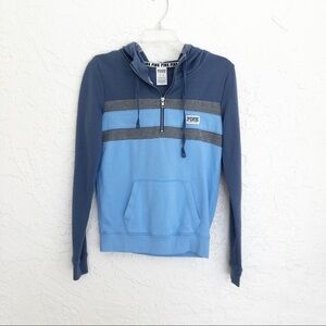 Victoria Secret Pink Half Zip Blue Hoodie Sweatshirt Womens Size XS Y2K